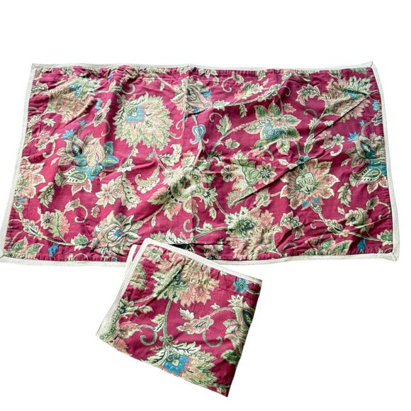 Ralph Lauren Chaps Annabelle 2 King Shams Red Jacobean Floral Paisley Jute Trim